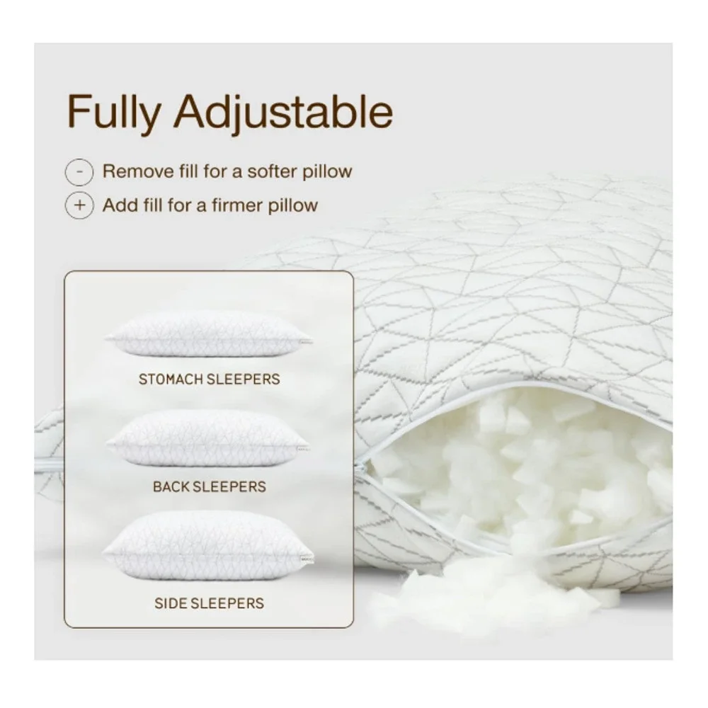 Coop Home Goods Premium Adjustable Pillow Cross Cut Memory Foam Fill Queen NEW